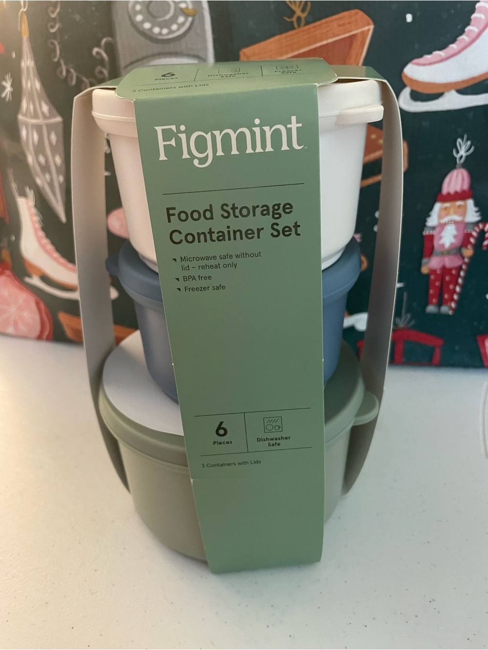 Figmint Stackable Food Storage Containers in Mint, White & Blue